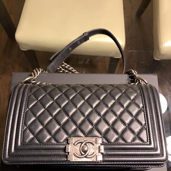 Chanel Boy Shoulder Old Medium Black Calfskin Leather Cross Body Bag 