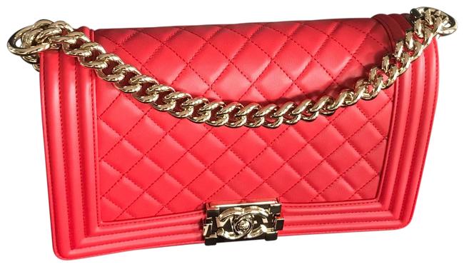Chanel Boy New 2018 Lambskin Quilted Medium Red Leather Cross Body Bag 