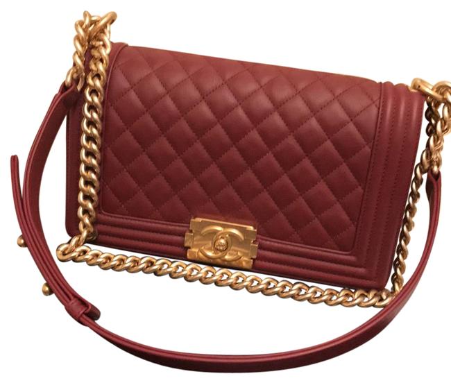 Chanel Boy Quilted Flapbag Red Calfskin Leather Cross Body Bag 