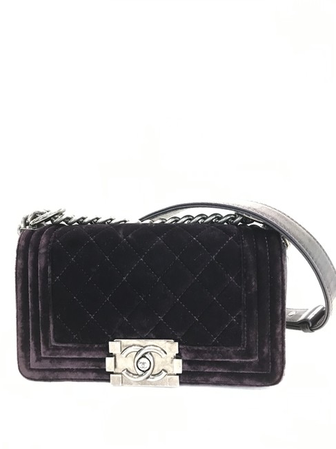 Chanel Boy Quilted Small Flap Purple Velvet Cross Body Bag 