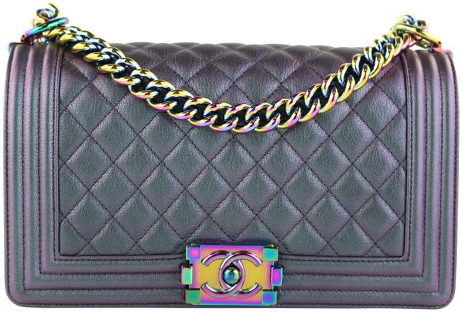 Chanel Boy Rainbow Old Medium Purple Iridescent Goatskin Cross Body Bag 