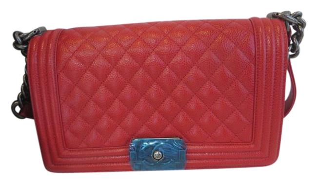 Chanel Boy Red Leather Cross Body Bag 