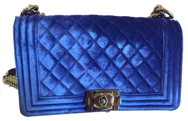 Chanel Boy Royal Blue Velvet Cross Body Bag 