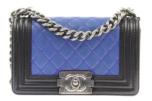 Chanel Boy Small Black and Blue Lambskin Leather Cross Body Bag 