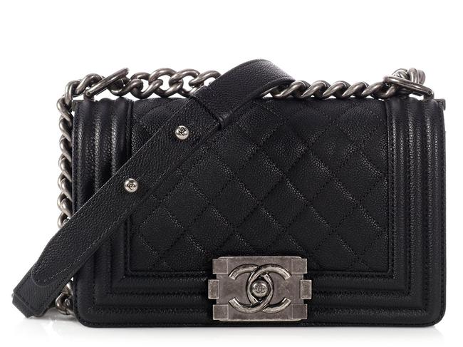 Chanel Boy Small Black Caviar Leather Cross Body Bag 
