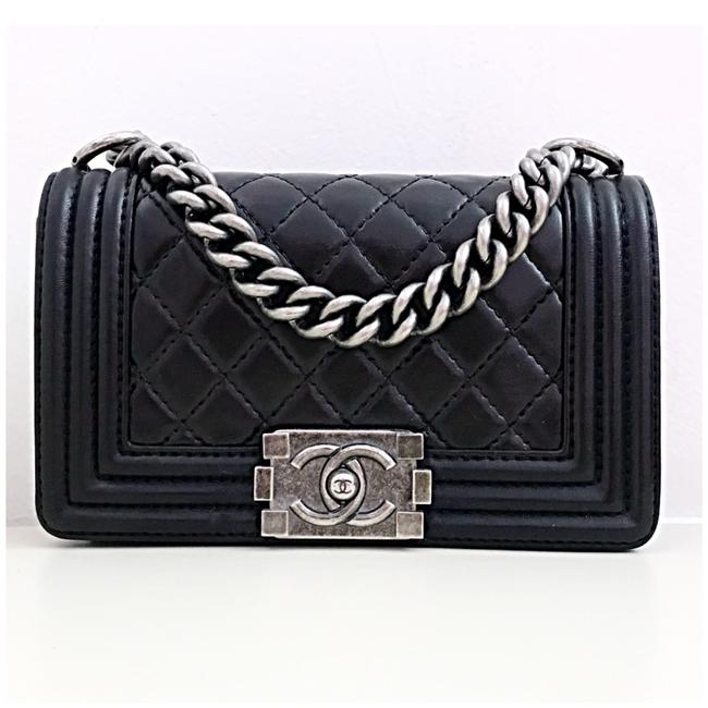 Chanel Boy Small Black Lambskin Leather Cross Body Bag 