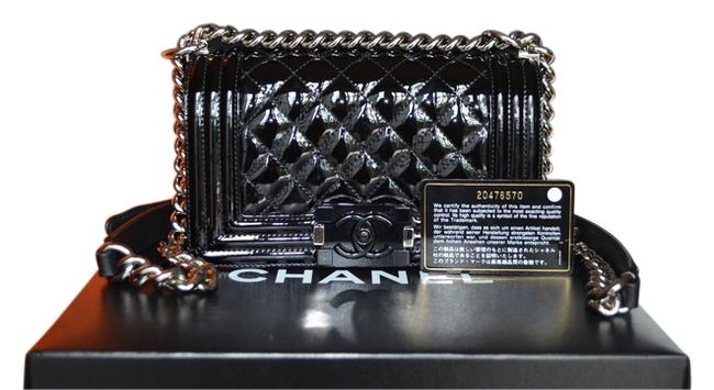 Chanel Boy Small Black Patent Leather Cross Body Bag 
