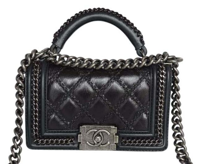 Chanel Boy Small Black Shiny Goatskin Cross Body Bag 