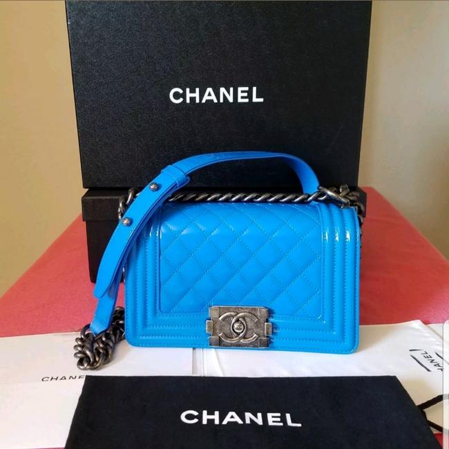 Chanel Boy Small Blue Patent Leather Cross Body Bag 