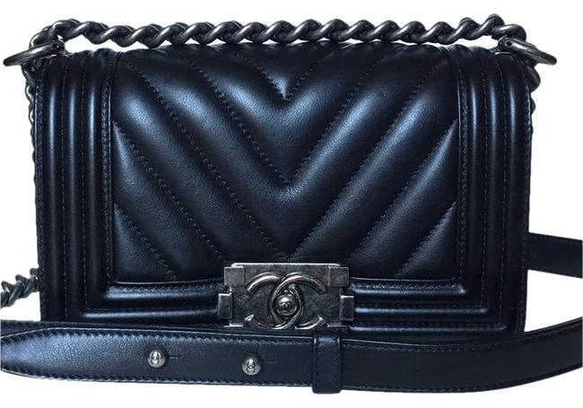 Chanel Boy Small Chevron Black Leather Cross Body Bag 