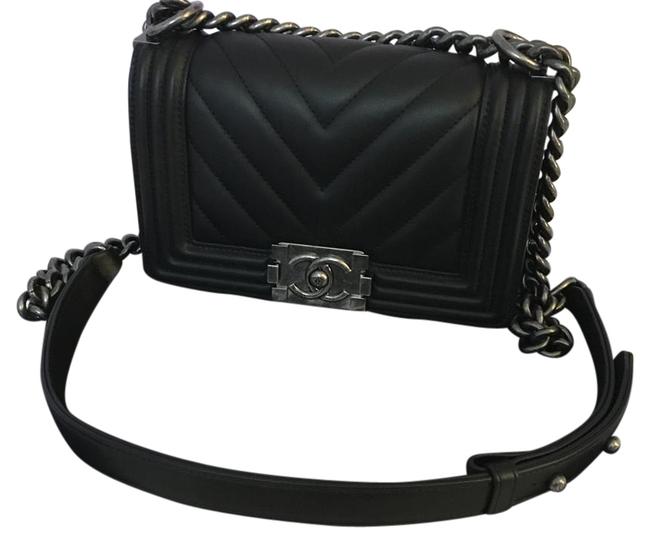 Chanel Boy Small Chevron Quilted Black Calfskin Cross Body Bag 