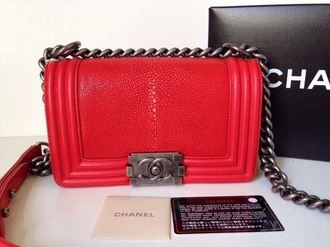Chanel Boy Small Red Stingray Cross Body Bag 