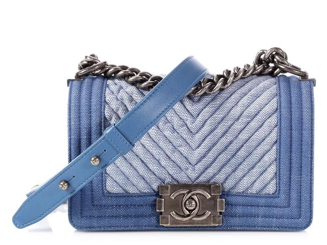 Chanel Boy Small Two Tone Blue Denim Cross Body Bag 