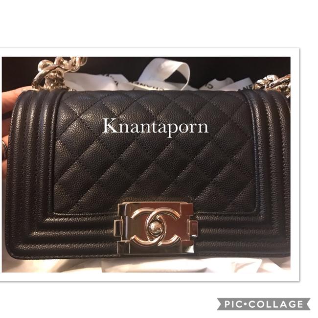 Chanel Boy Small with Gold Hardware Black Caviar Cross Body Bag 