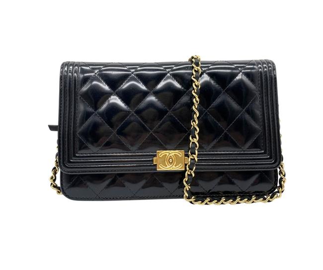 Chanel Boy Wallet On A Chain Black Patent Leather Cross Body Bag 