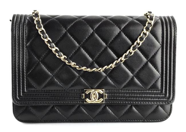 Chanel Boy Wallet on Chain Black Lambskin Leather Cross Body Bag 