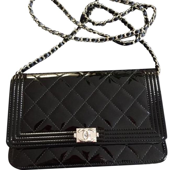 Chanel Boy Wallet on Chain Black Patent Leather Cross Body Bag 