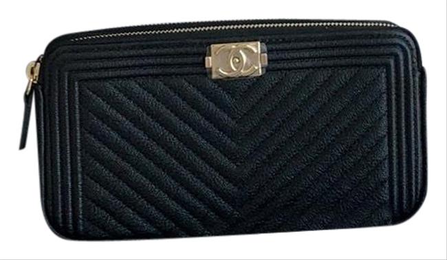 Chanel Boy Wallet on Chain Chevron Le Black Leather Cross Body Bag 