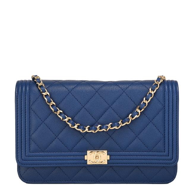 Chanel Boy Wallet on Chain Dark Blue Quilted Caviar Woc Cross Body Bag 