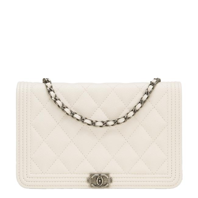Chanel Boy Wallet on Chain Ivory Quilted Caviar Woc Cross Body Bag 