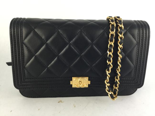 Chanel Boy Wallet on Chain Le Black Lambskin Leather Cross Body Bag 