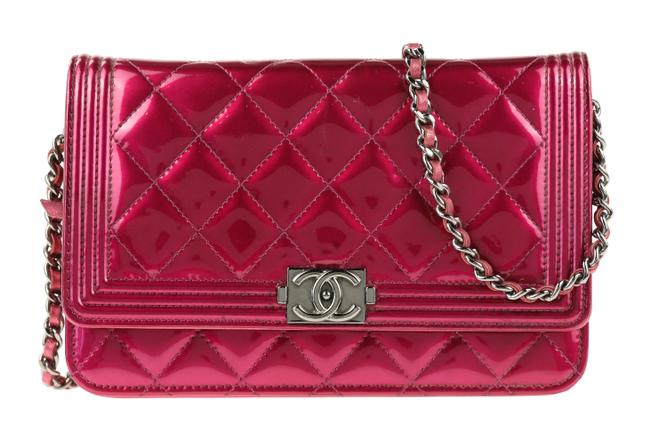 Chanel Boy Wallet on Chain Pink Patent Leather Cross Body Bag 