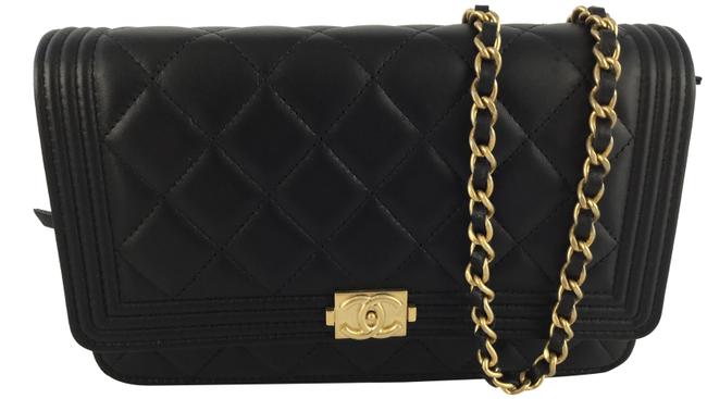 Chanel Boy Wallet on Chain Quilted Le Black Lambskin Leather Cross Body Bag 