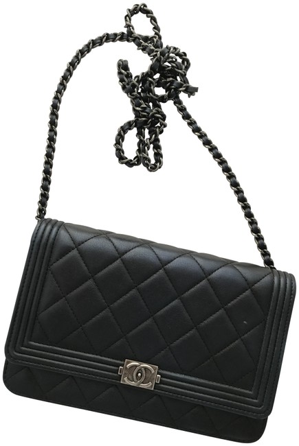 Chanel Wallet on Chain Boy Quilted Woc Black Lambskin Leather Cross Body Bag 