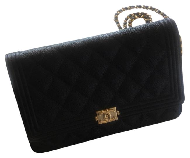 Chanel Wallet on Chain Boy Woc Black Caviar Leather Cross Body Bag 