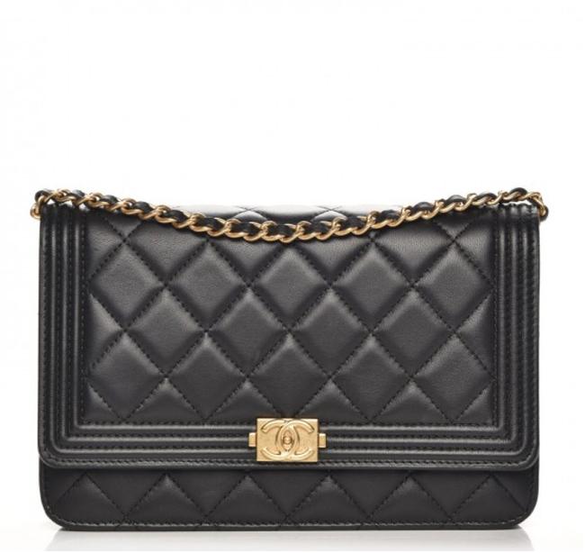 Chanel Boy Wallet on Chain Woc Black Lambskin Leather Cross Body Bag 