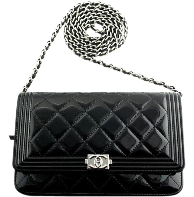 Chanel Wallet on Chain Boy Woc Black Patent Leather Cross Body Bag 