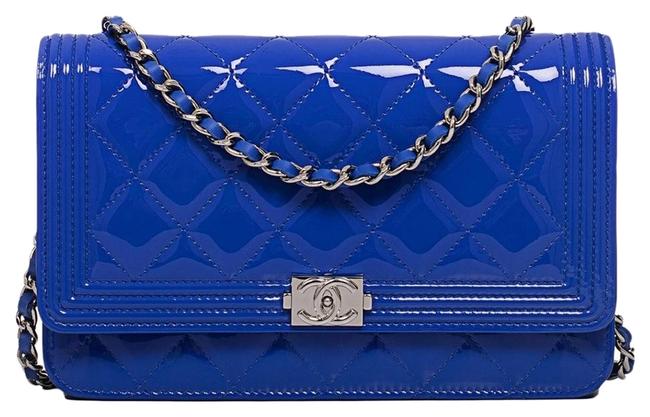 Chanel Boy Wallet on Chain Woc Blue Patent Leather Cross Body Bag 