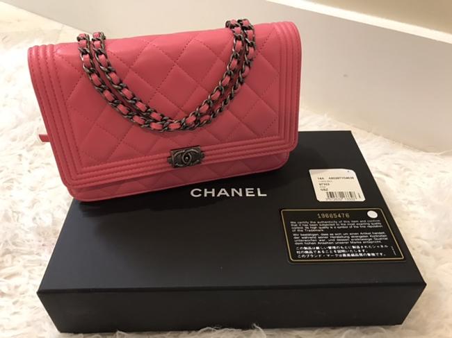 Chanel Wallet on Chain Boy Woc Pink Lambskin Cross Body Bag 