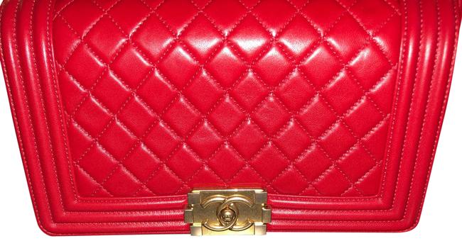 Chanel Boy With Gold Hardware Red Lambskin Leather Cross Body Bag 