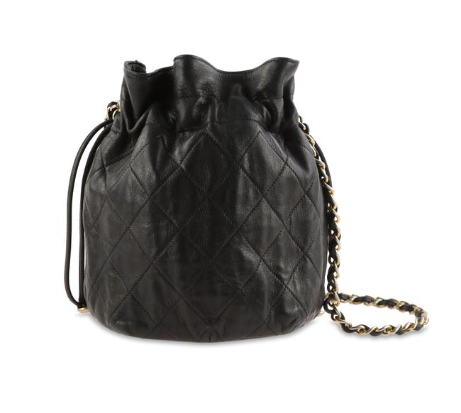 Chanel Drawstring Bucket Black Leather Cross Body Bag 