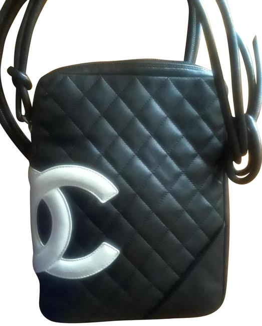 Chanel Cambon Cc Logo Medium Black Calfskin Leather Cross Body Bag 