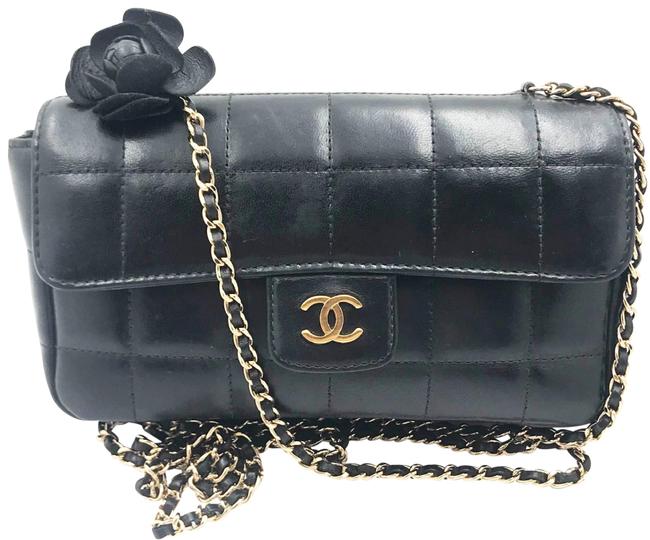 Chanel Camellia Chocolate Bar Complete Black Lambskin Cross Body Bag 