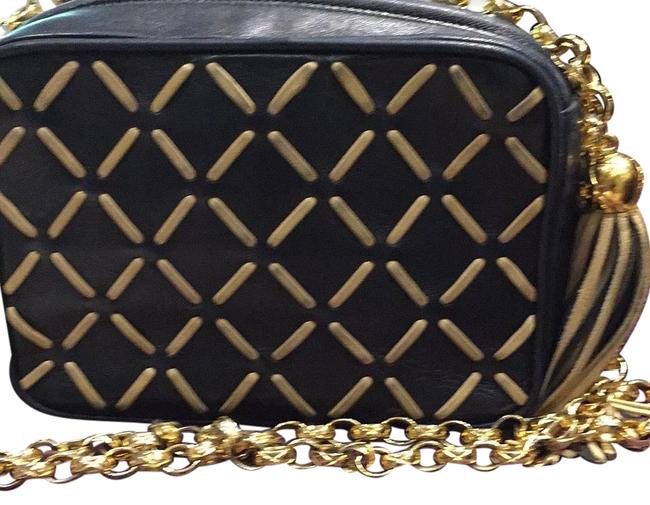 Chanel Camera Black Beige Leather Cross Body Bag 