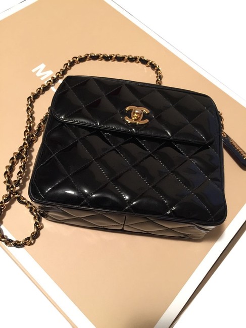 Chanel Camera Black Patent Leather Cross Body Bag 