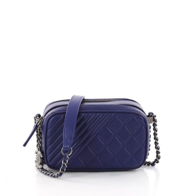 Chanel Camera Boy Coco Quilted Mini Blue Leather Cross Body Bag 