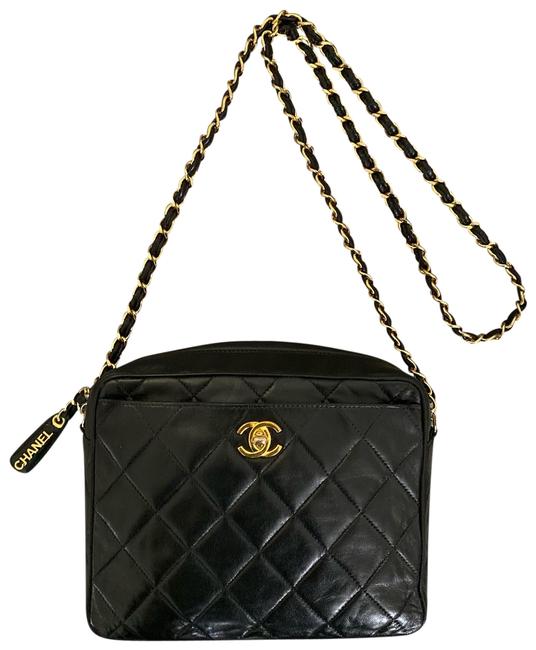 Chanel Camera Case Quilted Black Lambskin Leather Cross Body Bag 