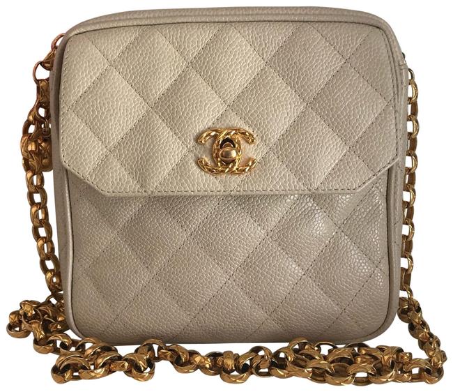 Chanel Camera Case Vintage Caviar Cream Beige Leather Cross Body Bag 