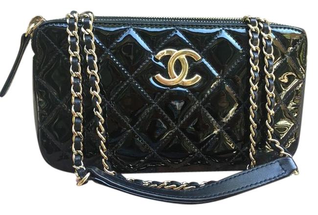 Chanel Camera Handbag Newer Style Black Patent Leather Cross Body Bag 