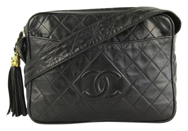 Chanel Camera Quilted Black Lambskin Leather Cross Body Bag 
