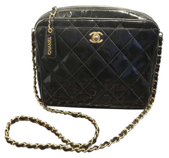 Chanel Camera Quilted Classic Black Patent Leather Cross Body Bag 
