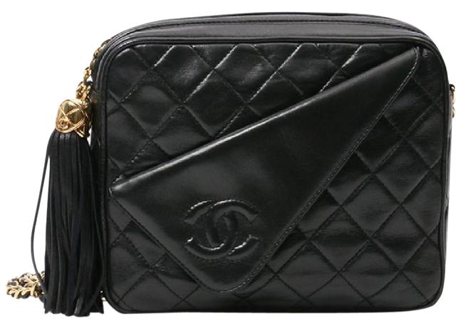 Chanel Camera Quilted Tassel Black Lambskin Leather Cross Body Bag 