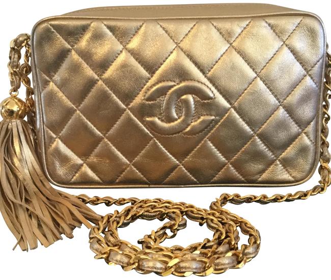 Chanel Camera Rare Vintage Gold Lambskin Leather Cross Body Bag 