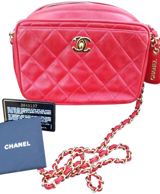 Chanel Camera Red Lambskin Leather Cross Body Bag 