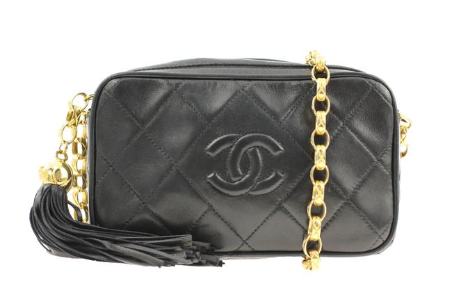 Chanel Camera Tassel Black Lambskin Leather Cross Body Bag 