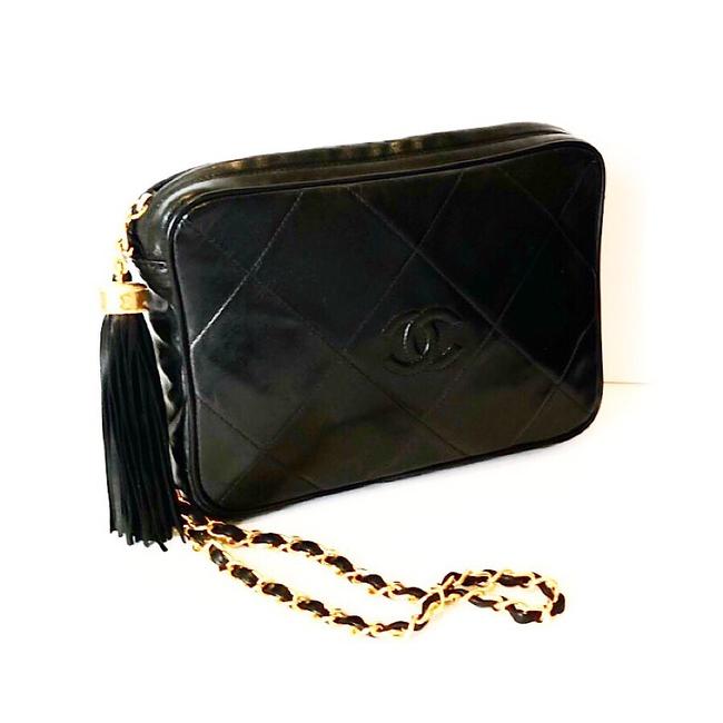 Chanel Camera Vintage Black Quilted Lambskin Cross Body Bag 